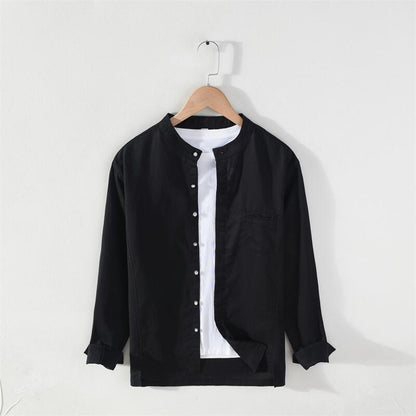 Cotton Linen Stand Collar Long Sleeve Shirt