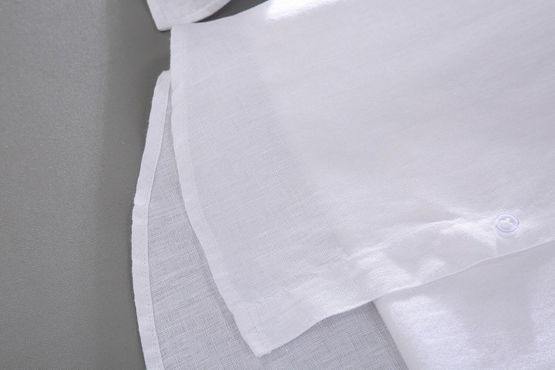 Vintage Linen Long Sleeve Stand Collar Shirt