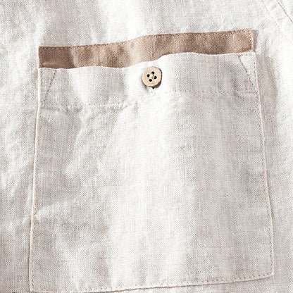 Stand Collar Pure Linen Long Sleeve Shirt