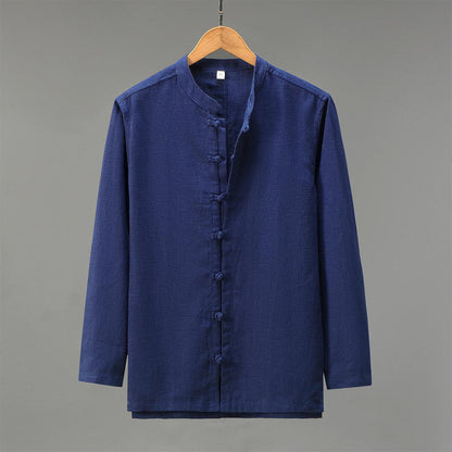 Vintage Loose Fit Linen Shirt - Stand Collar